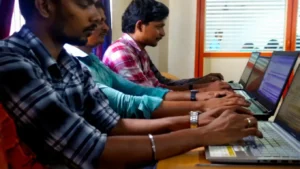 Students collaborating in a training session