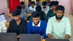 Students collaborating in a training session