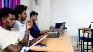 Students collaborating in a training session